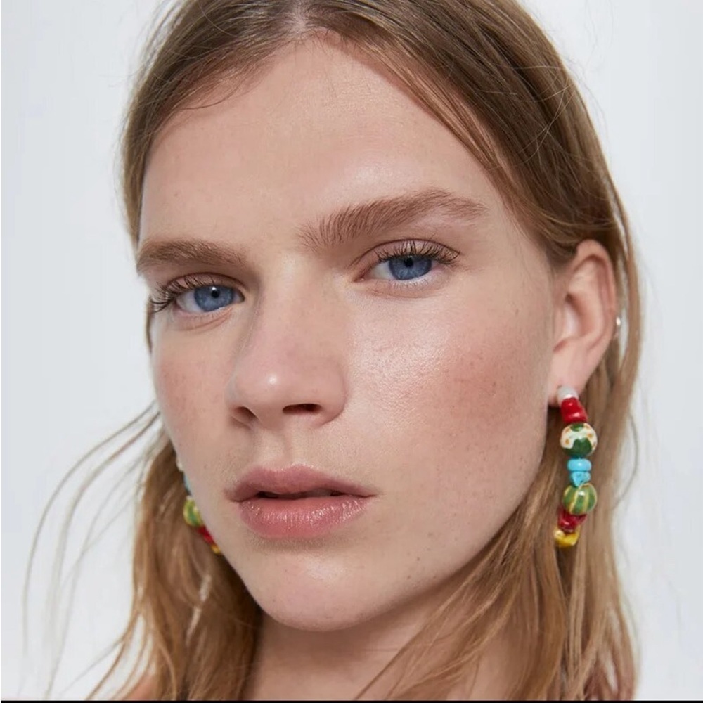 Colorful Beaded Hoop Earrings